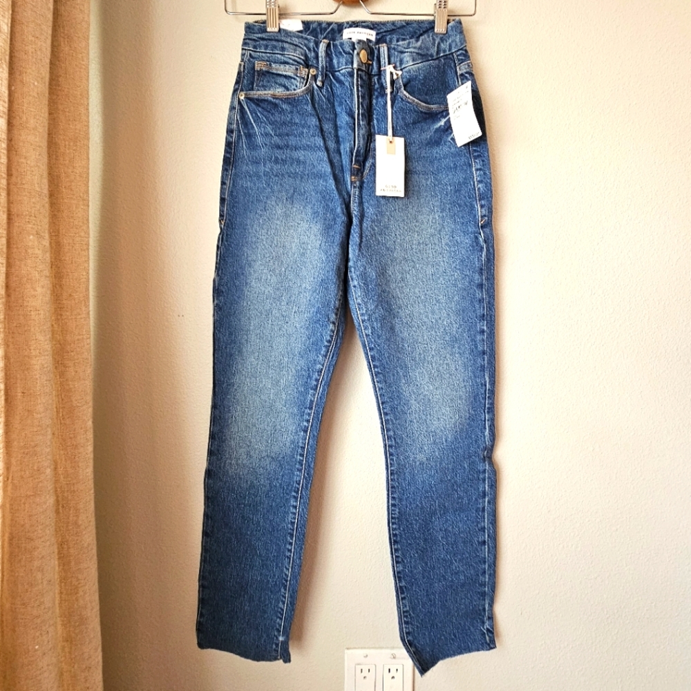 NWT Good American Good Classic Skinny Jeans Cut-Off Raw Hem - Size 0 - Picture 2 of 7